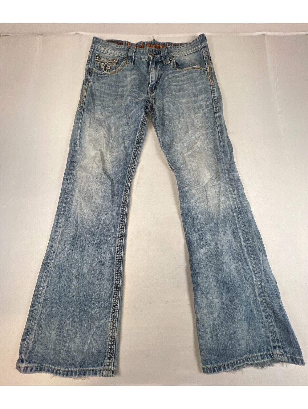 Rock Revival Men 34x33 Light Wash Jasper Boot Cut Denim Jeans